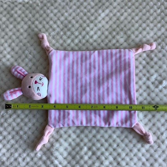 Pink and White Striped Bunny Rabbit Lovey Rattle Security Blanket Toy Knotted - Picture 8 of 8